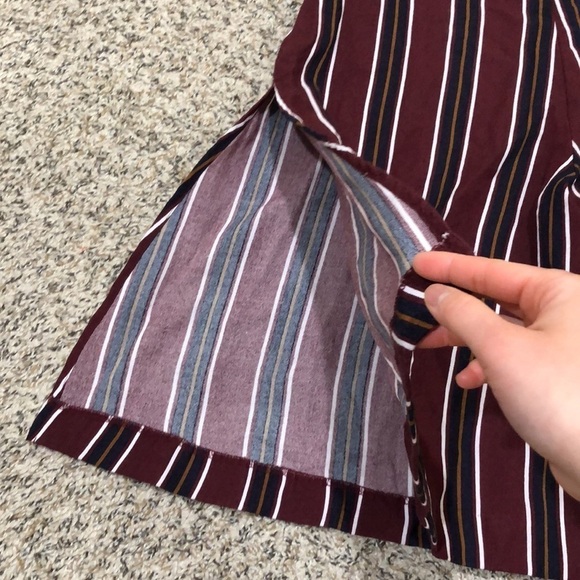 BP Wide Leg Cropped Jumpsuit Size XXS Burgundy Red Striped Cut Out Back - Picture 3 of 9